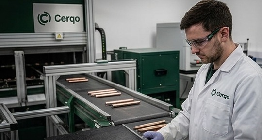 Cerqo-tekniker verifierar kopparämnen vid analyslina